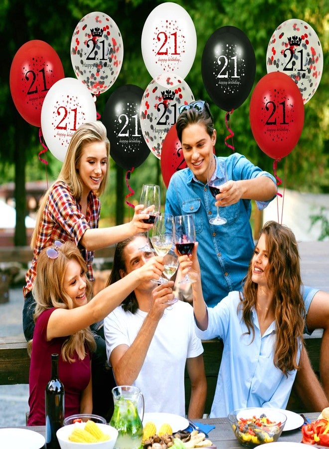 Yoirrat 21st Birthday Balloons for Women, 16Pcs Red Black Happy 21st Birthday Balloons Decorations for Women Men 21 Years Old Party Decor Supplies 12 inches - Image 3